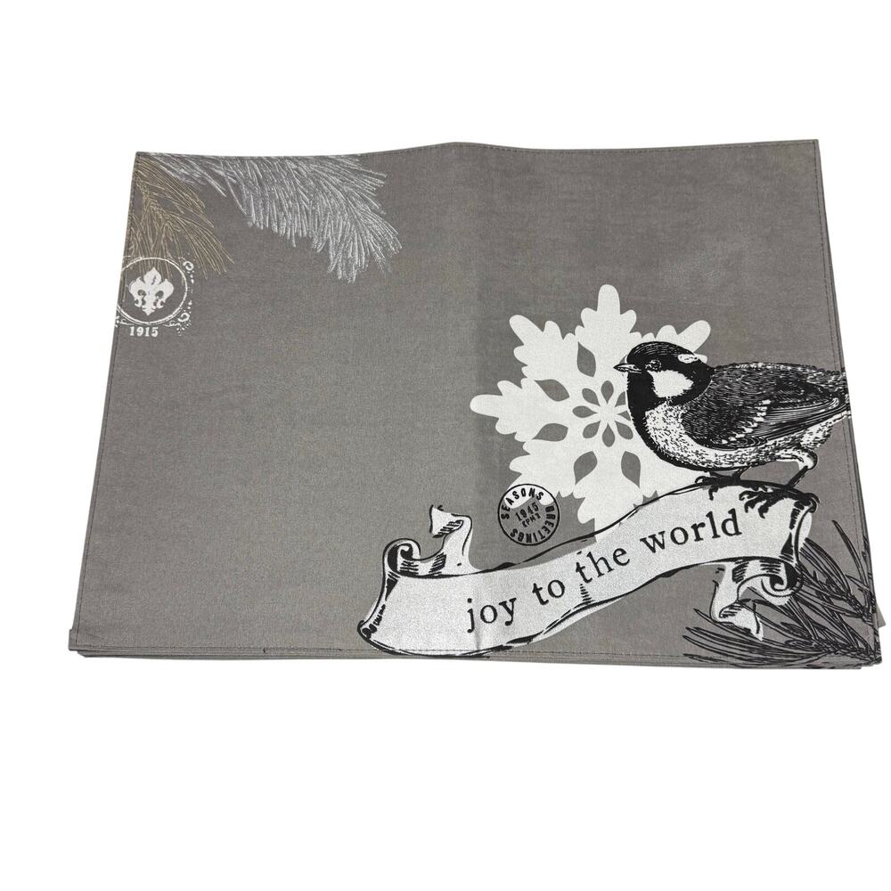 St. Nicholas Square Placemat “Joy to the World” Gray with Bird and Snowflake